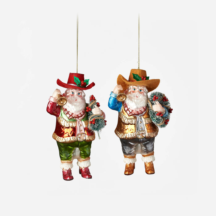 Cowboy Santa Glass Ornament