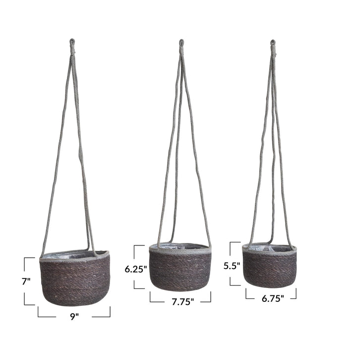 Grey Seagrass Hanging Planter