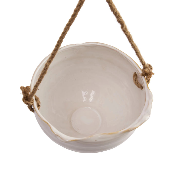 White Stoneware Hanging Planter