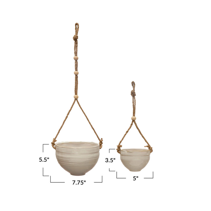 White Stoneware Hanging Planter