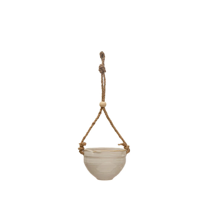 White Stoneware Hanging Planter