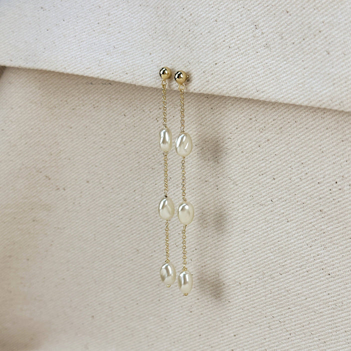 18k Gold Filled Spaced Baroque Pearl Drop Earrings