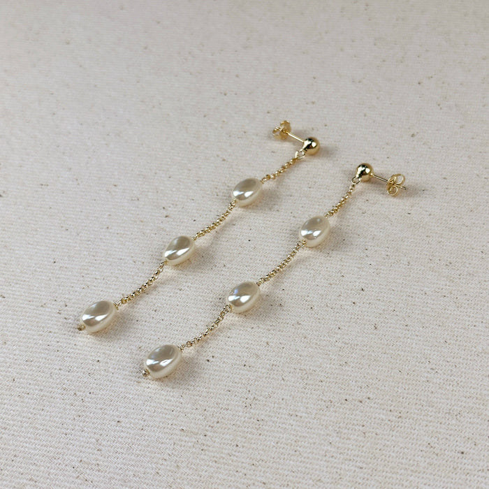 18k Gold Filled Spaced Baroque Pearl Drop Earrings