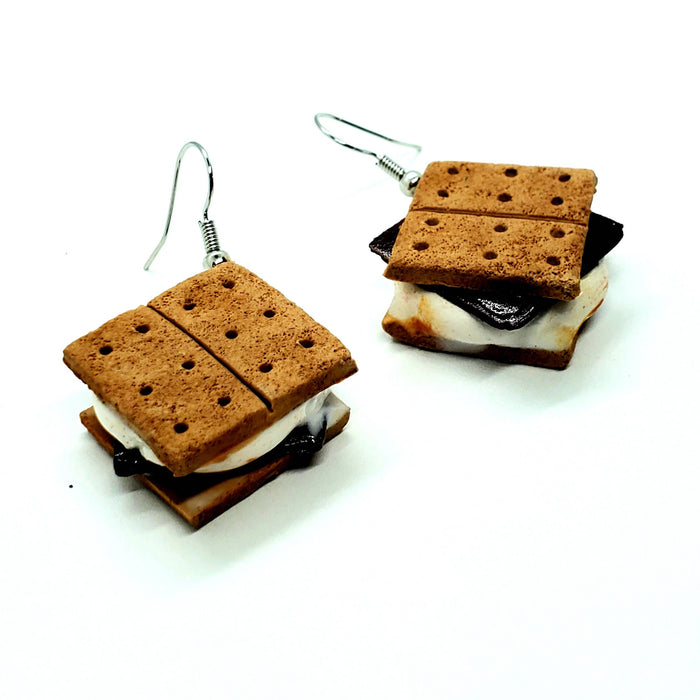 Smores Earrings, Marshmallow Earrings, Chocolate Earrings