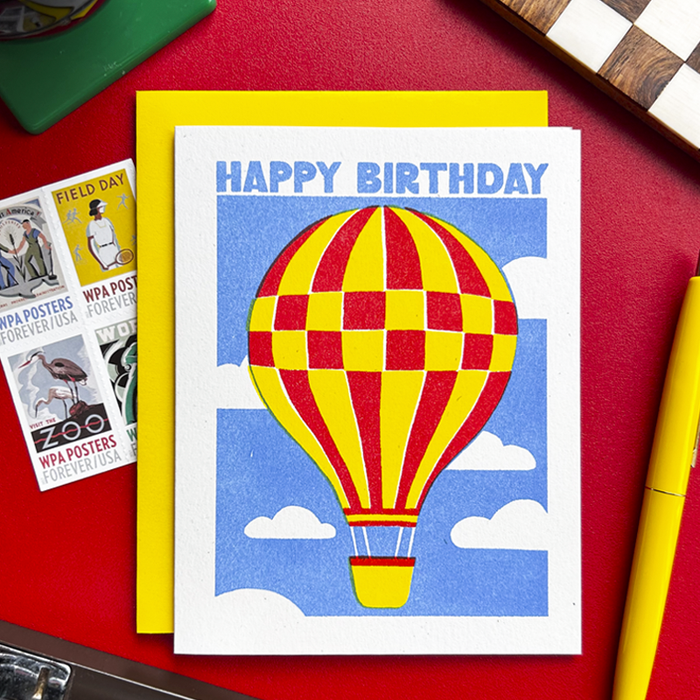 Hot Air Balloon - Risograph Card