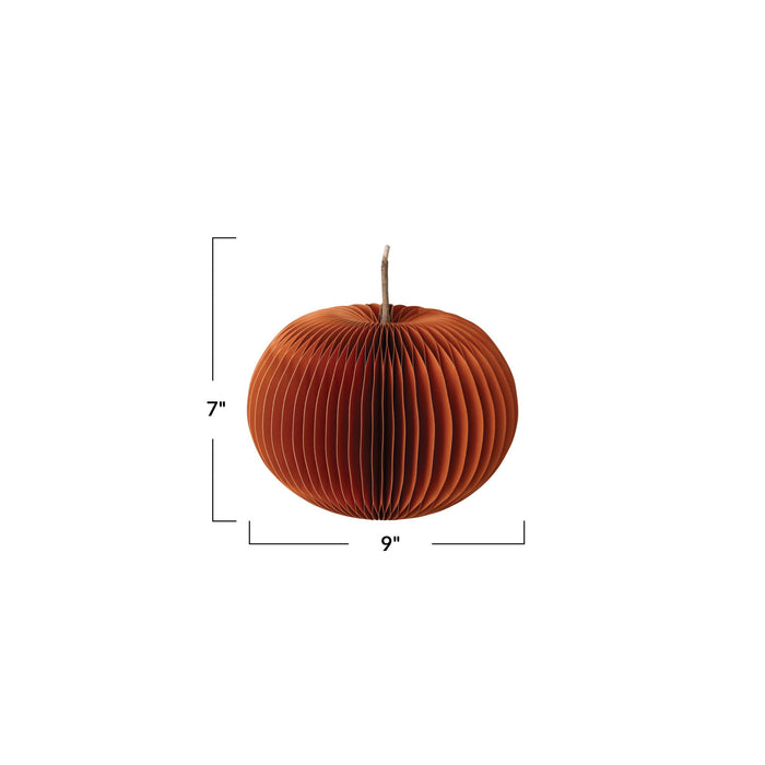 Recycled Paper Folding Honeycomb Pumpkin w/ Dried Natural Twig Stem