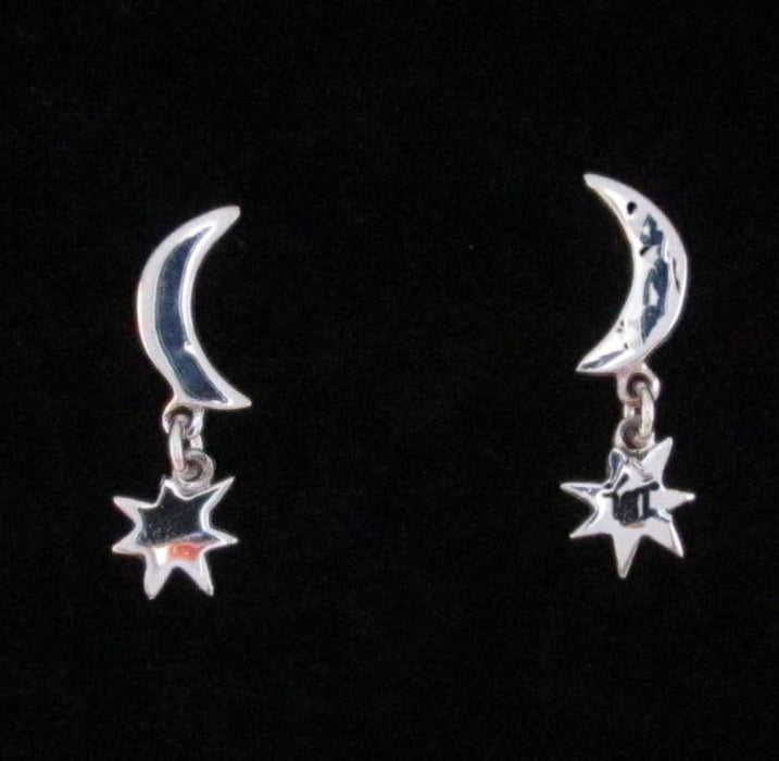 Sterling Silver Crescent Moon with Nova Star Earring