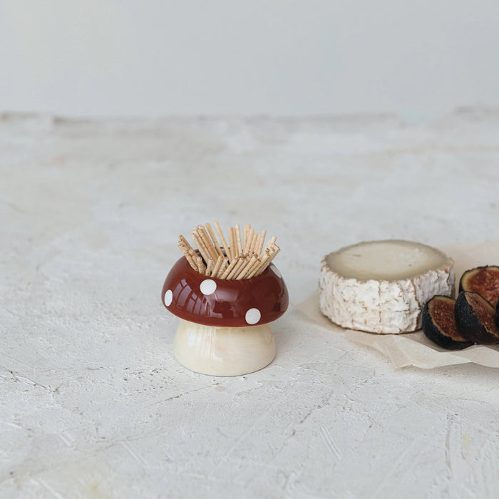 Hand-Painted Mushroom Toothpick Holder