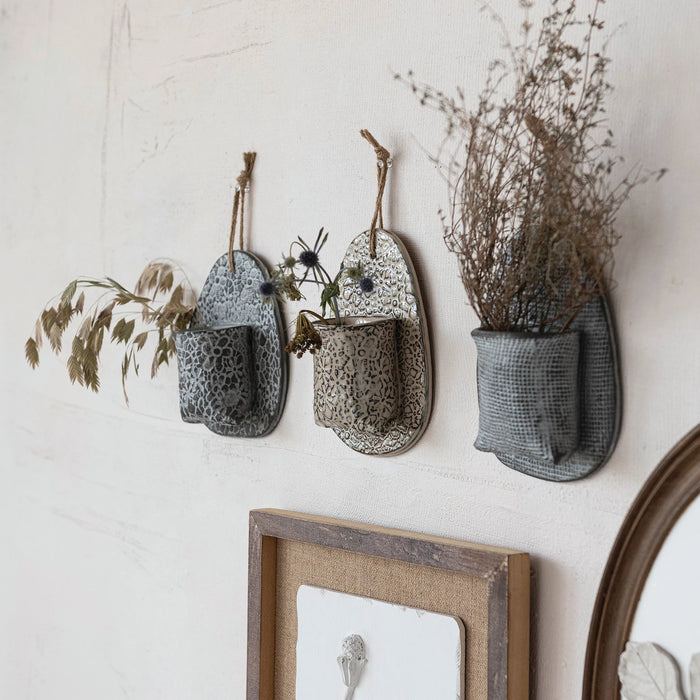 Embossed Wall Vase w/ Jute Hanger