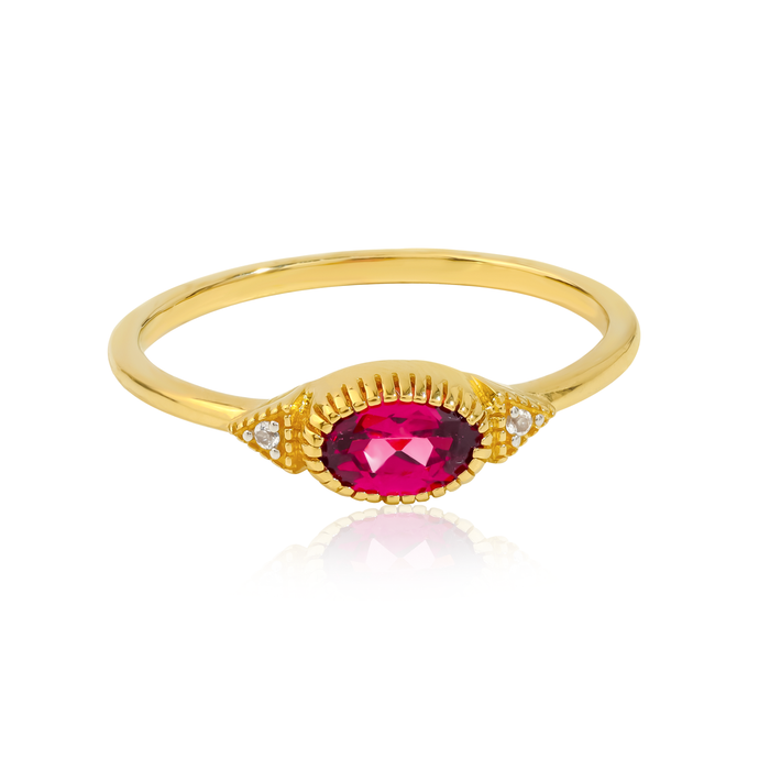 Gold Plated Over Silver Rhodolite Garnet Solitaire Ring