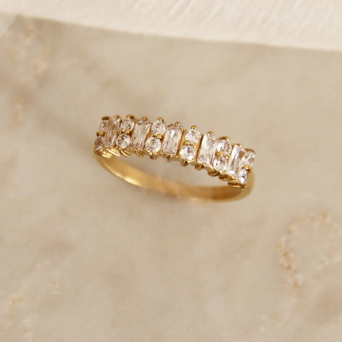 Baguette + Round CZ Wide Band Ring