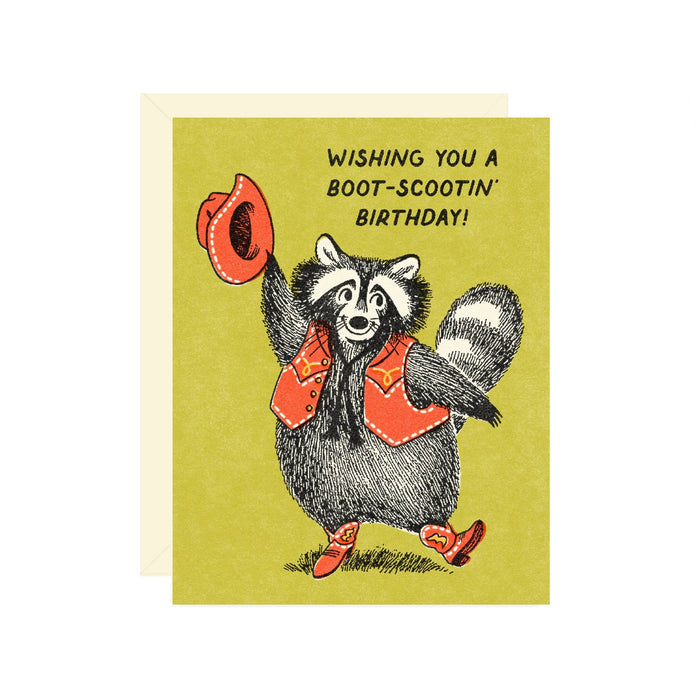 Raccoon Boot Scootin' Birthday Greeting Card