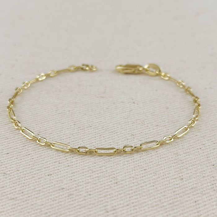 18k Gold Filled 2.1mm 3x1 Alternated Paperclip Bracelet