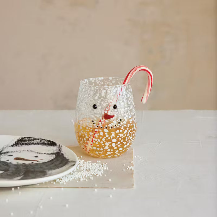 Stemless Confetti Snowman Wine Glass