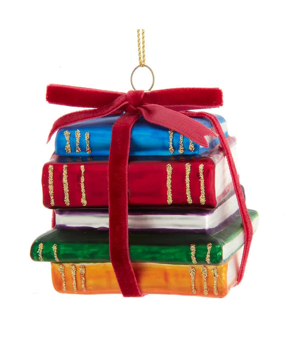 Book Stack Glass Ornament