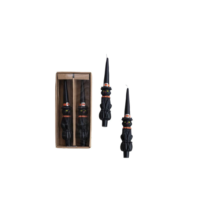 Witch Cat Taper Candles in Box - Set of Two