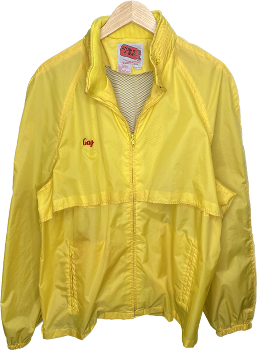 Vintage XL 80s GAY Embroidered Yellow Windbreaker Jacket
