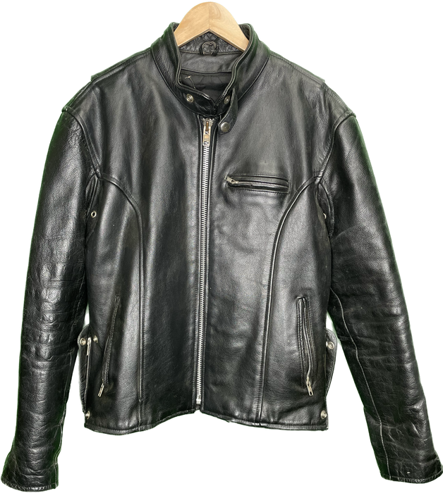 L Vintage Leather Cafe Racer Motorcycle Jacket