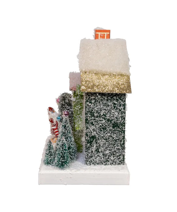 7.5" LED Lighted Green Paper House Table Piece