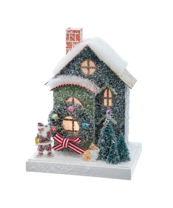 7.5" LED Lighted Green Paper House Table Piece