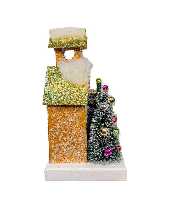 8.75" LED Lighted Gold Paper House Table Piece