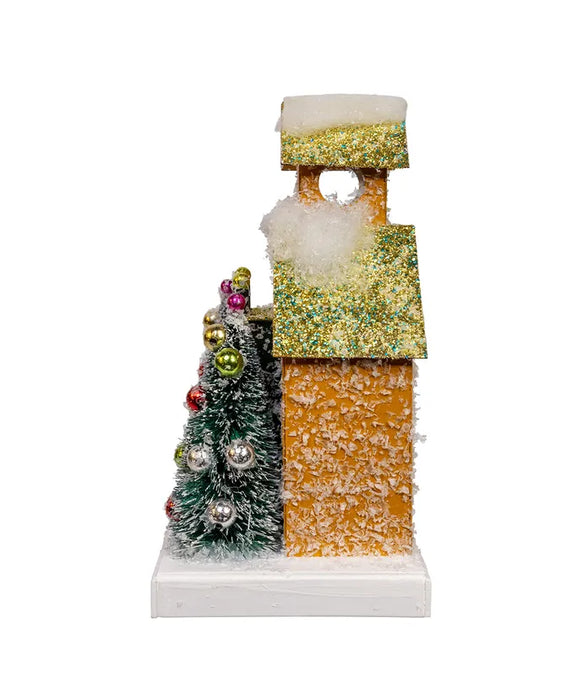 8.75" LED Lighted Gold Paper House Table Piece