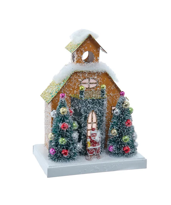 8.75" LED Lighted Gold Paper House Table Piece