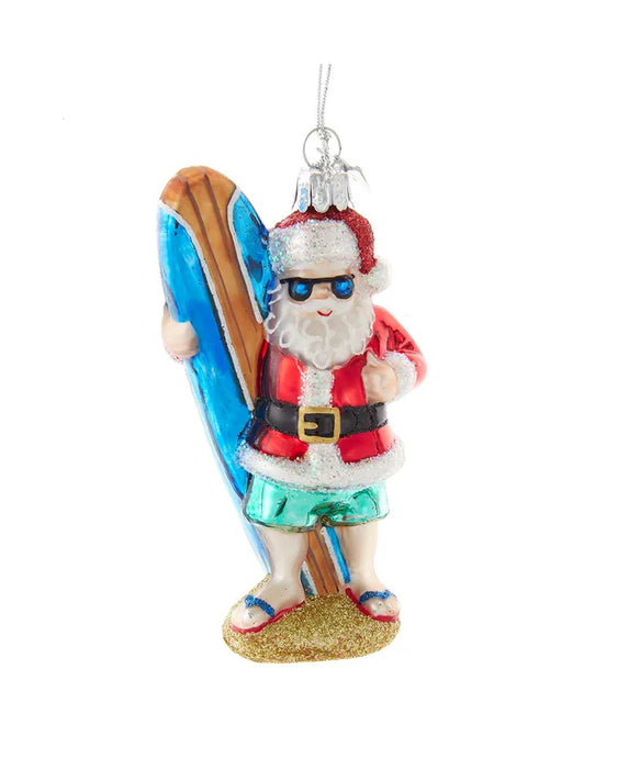 Glass Surfing Santa Ornament
