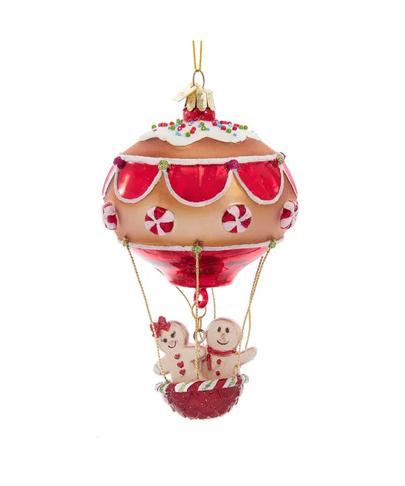Noble Gems Glass Gingerbread Hot Air Balloon Ornament