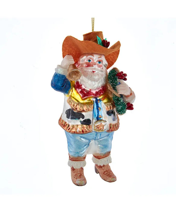Glass Cowboy Santa Ornament