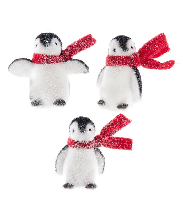 Flocked Penguin w/ Scarf Ornament