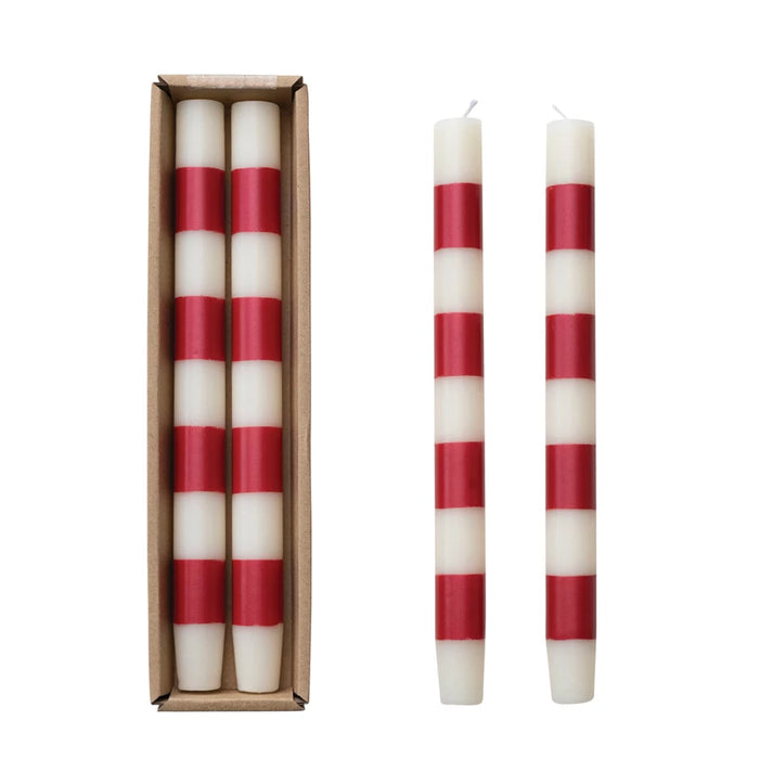 Red & White Peppermint Taper Candles - Set of Two