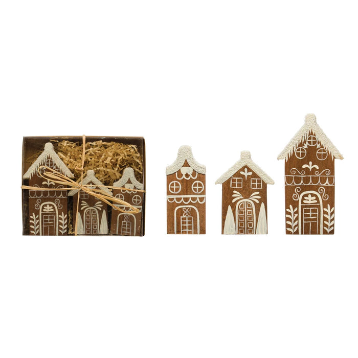 Hand-Painted Pine Wood Houses w/ Faux Snow