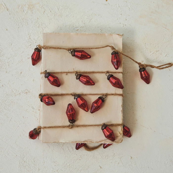 Recycled Glass Red Light Garland on Jute 72"