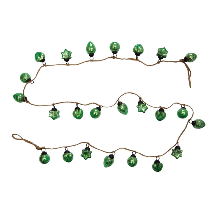 Green Mercury Glass Garland on Jute 72"