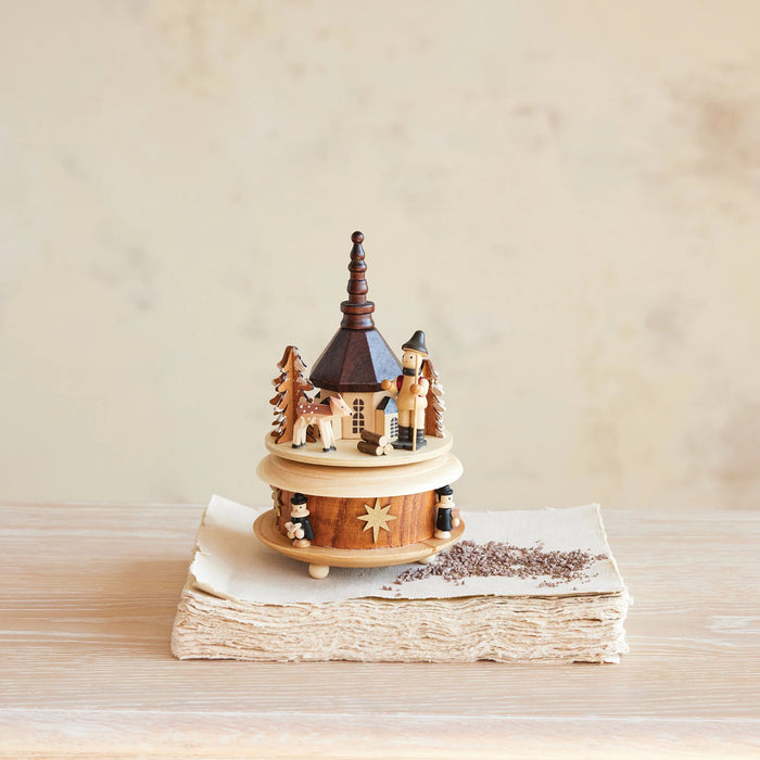 Wooden Wind Up Holiday Music Box