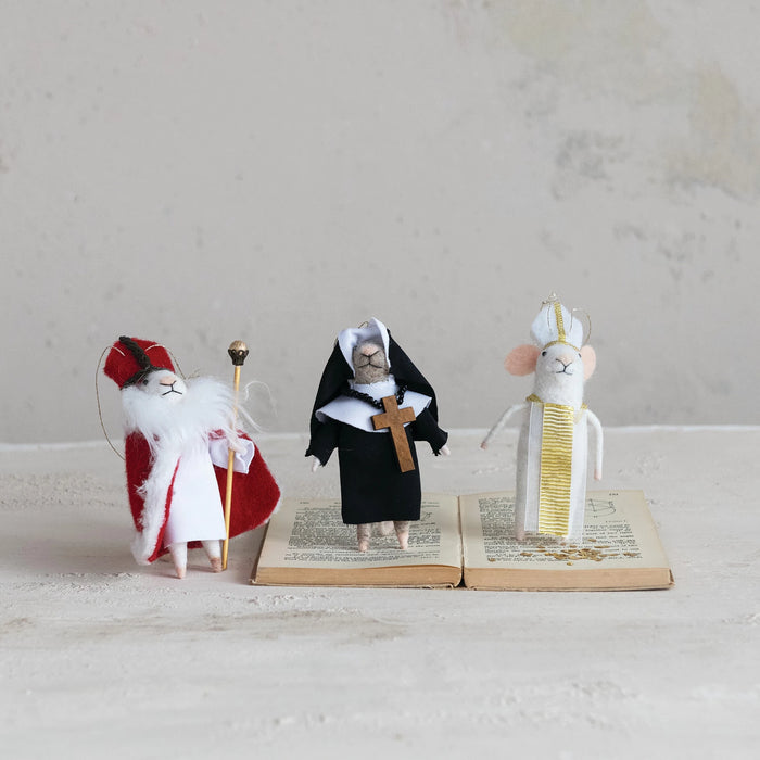 Handmade Felt Religious Mouse Ornament