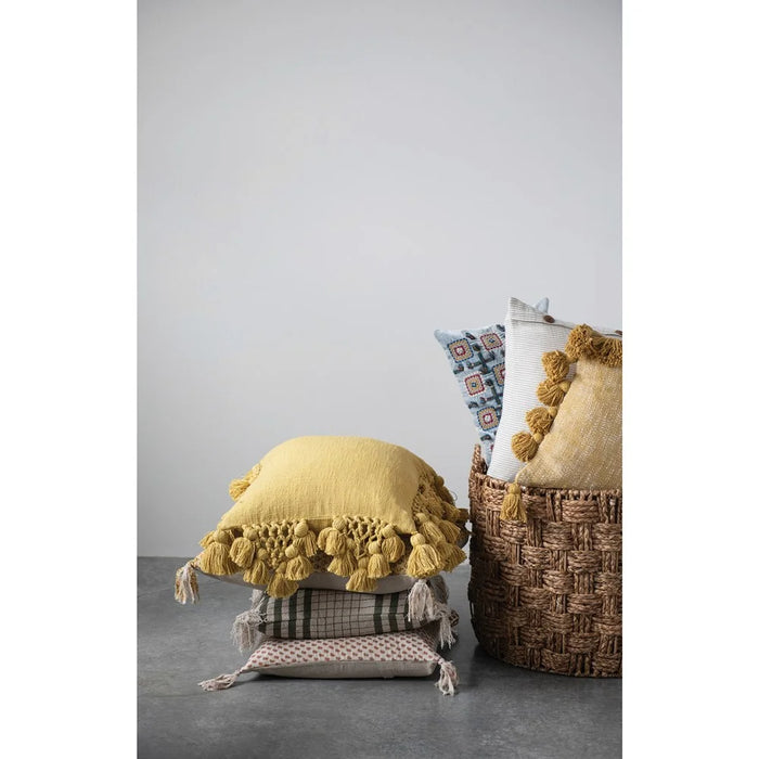 Cotton Slub Crochet Pillow - Mustard