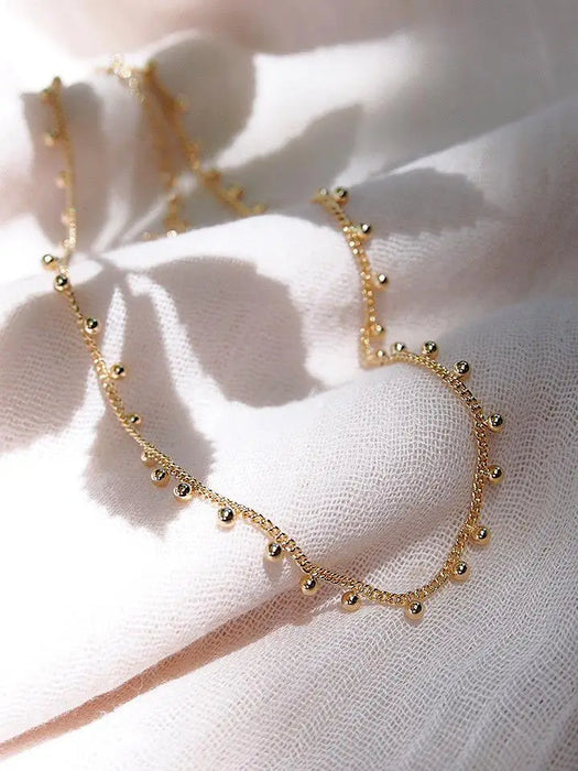 Gold Filled Dangling Bead Choker Chain Necklace - Alohanani