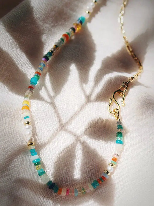 Asymmetrical Mixed Opal & Gold Chain Necklace - Hau’oli