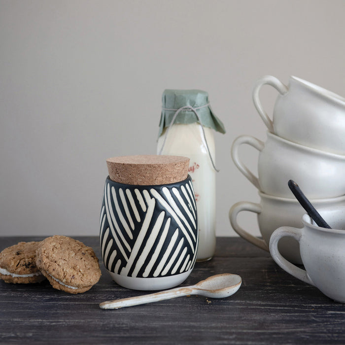 Black and White Canister with Cork Lid