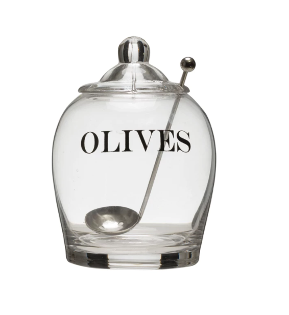 Olive Jar With Spoon & Lid