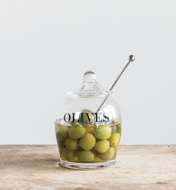 Olive Jar With Spoon & Lid