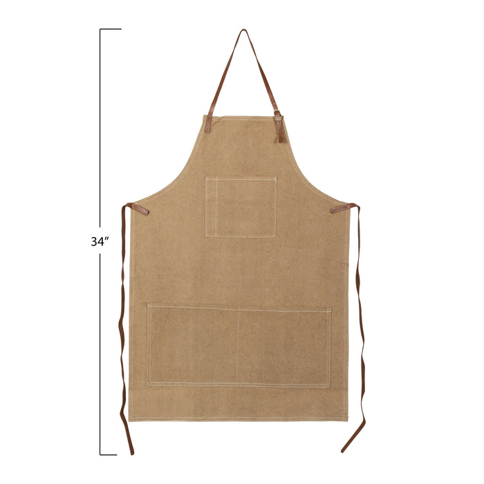 Canvas Apron w/ Leather Ties + Pockets