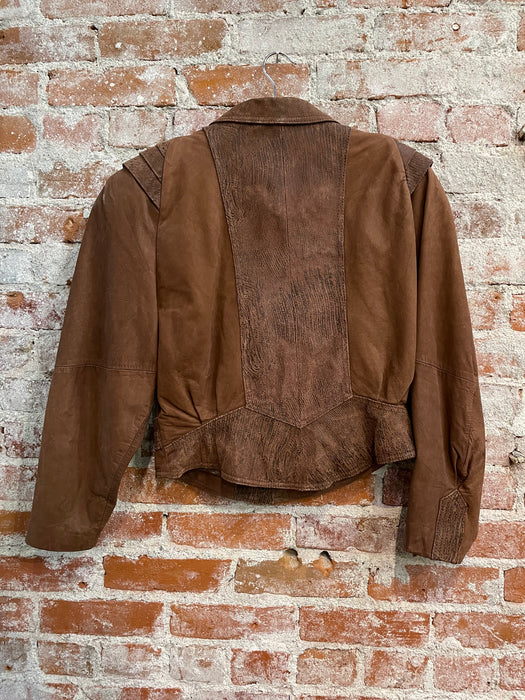 M Vintage Global Identity Suede leather Brown 80s Cropped Jacket