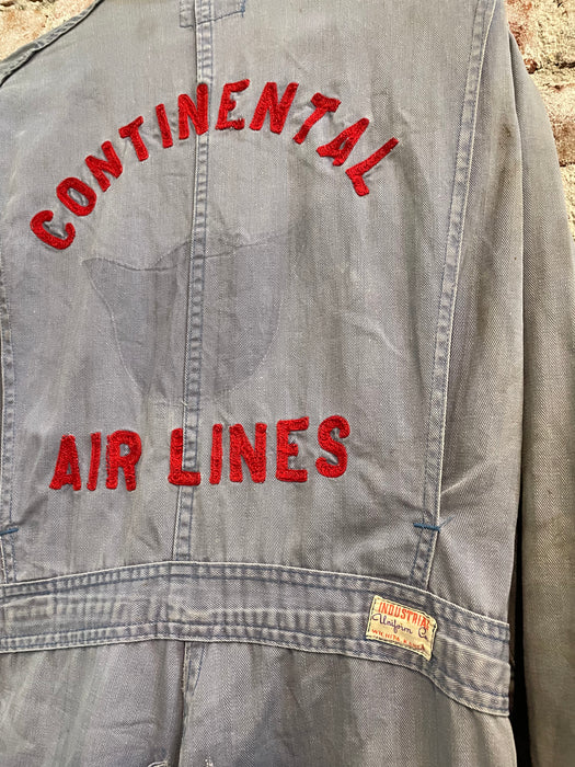 Vintage M 50s Chainstitch Continental Airlines Jumpsuit Coveralls HBT
