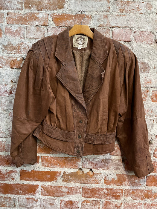 M Vintage Global Identity Suede leather Brown 80s Cropped Jacket
